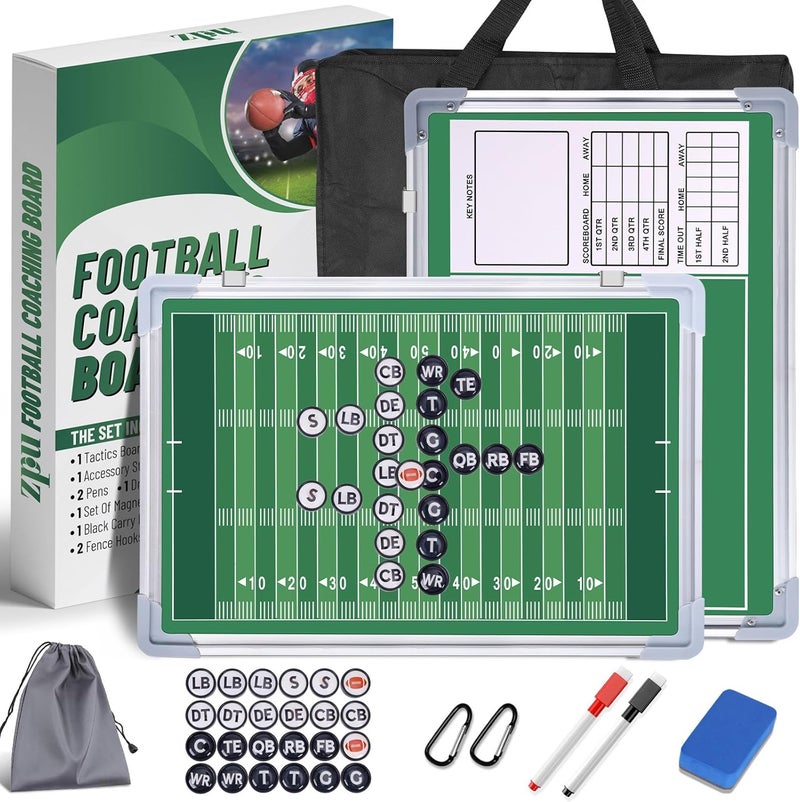 ZPU Football Coaching Board, Magnetic Football Clipboard for Coaches, Tactics Clipboard with Dry Erase, Marker Pens, Fence Hooks, Magnets, Storage Bag and Carry Bag, for Teaching and Game Plan - Image 1